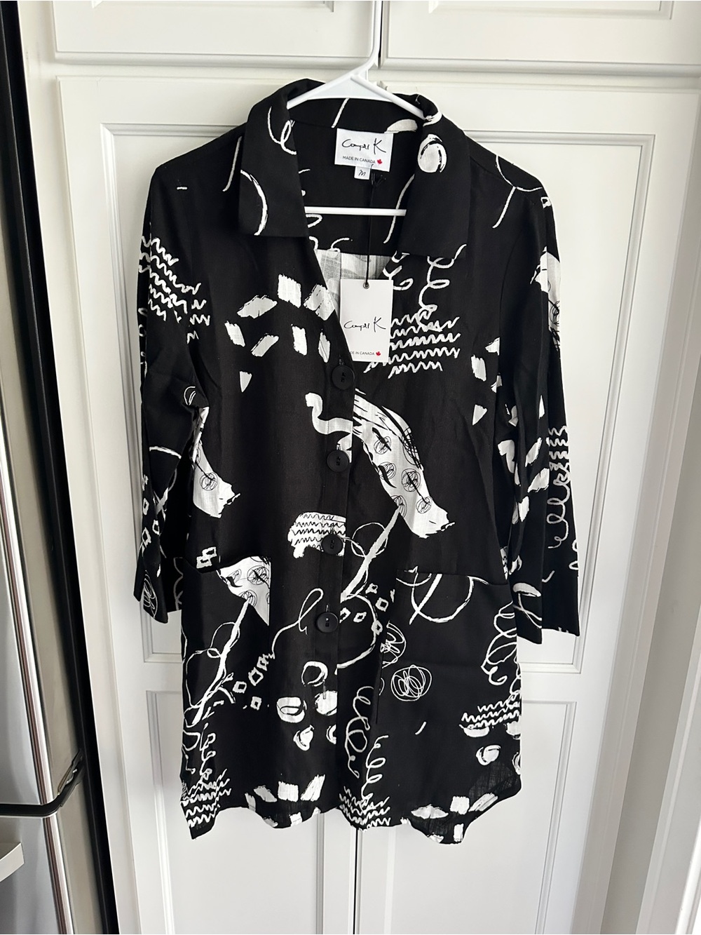 NWT Compli K. Black & White Graphic Button-Front Midi Dress Size M